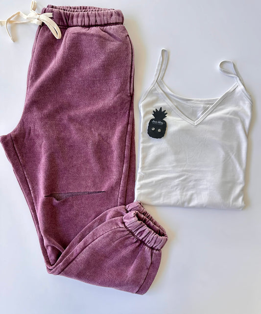 Dark Plum Distressed Sweatpant