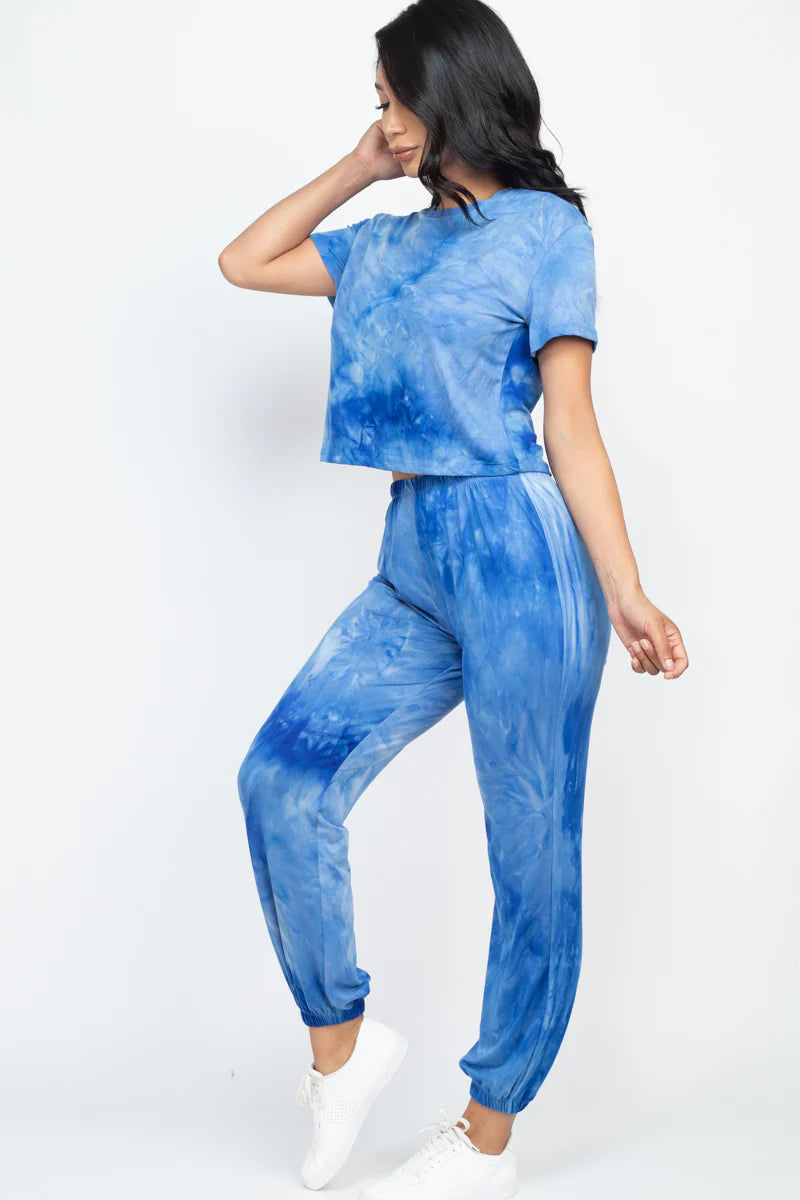 Blue Tie Dye Jogger Lounge Set