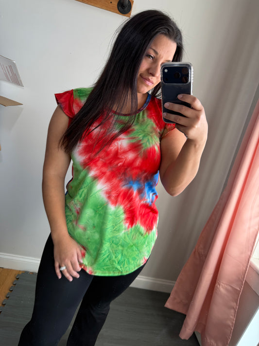 Red/green/ blue tie dye top