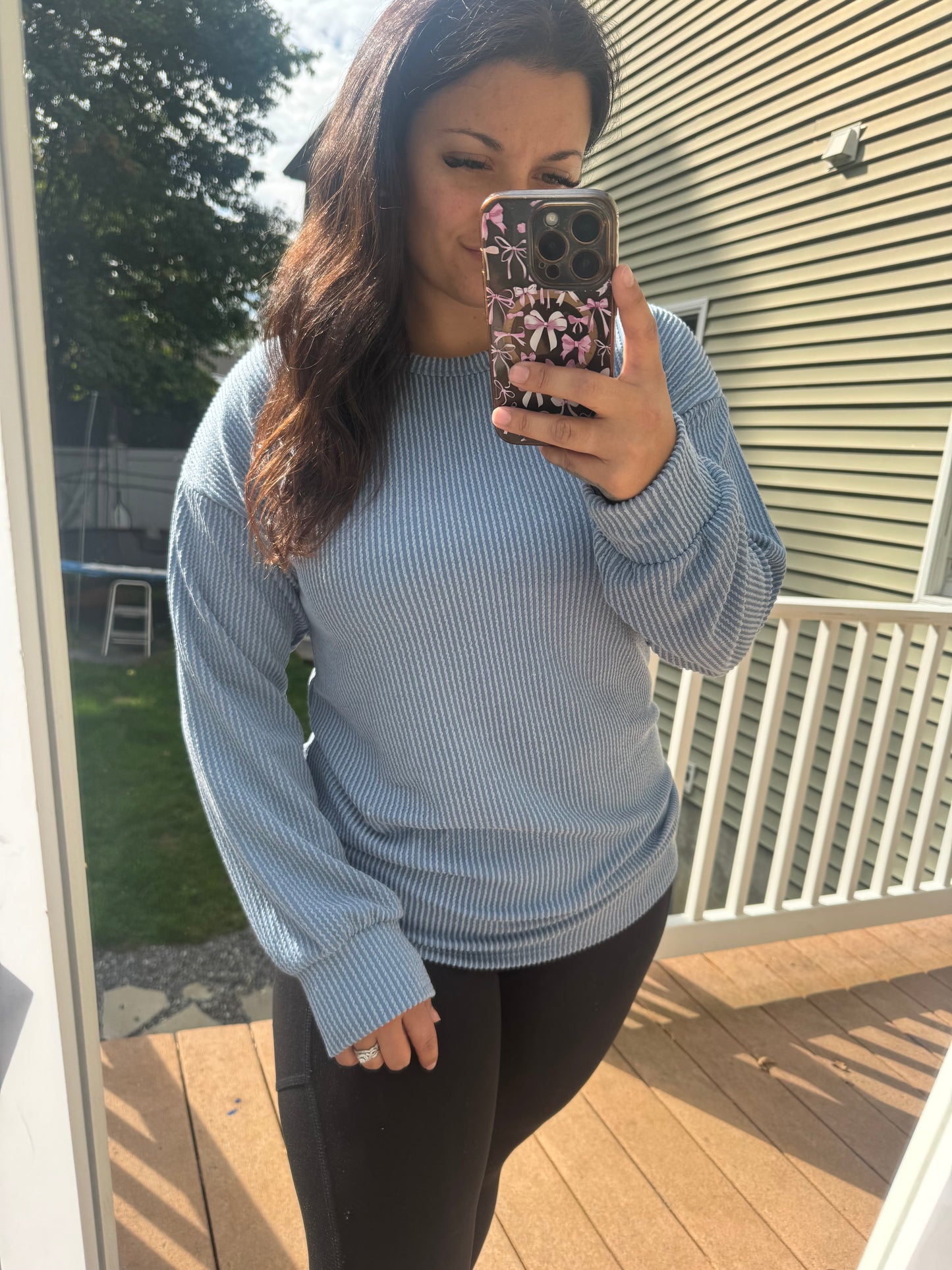 Blue grey ribbed long sleeve