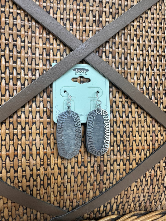 Grey Wood & Silver Earrings