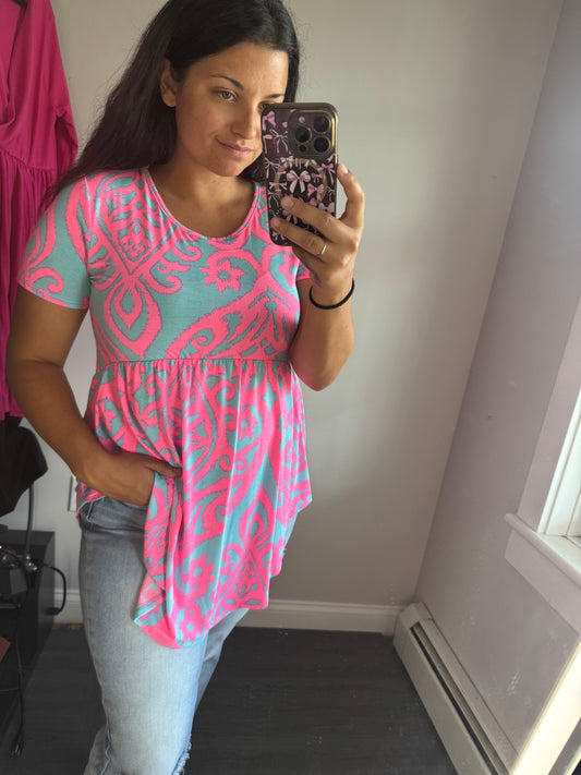 Mint/ pink design babydoll