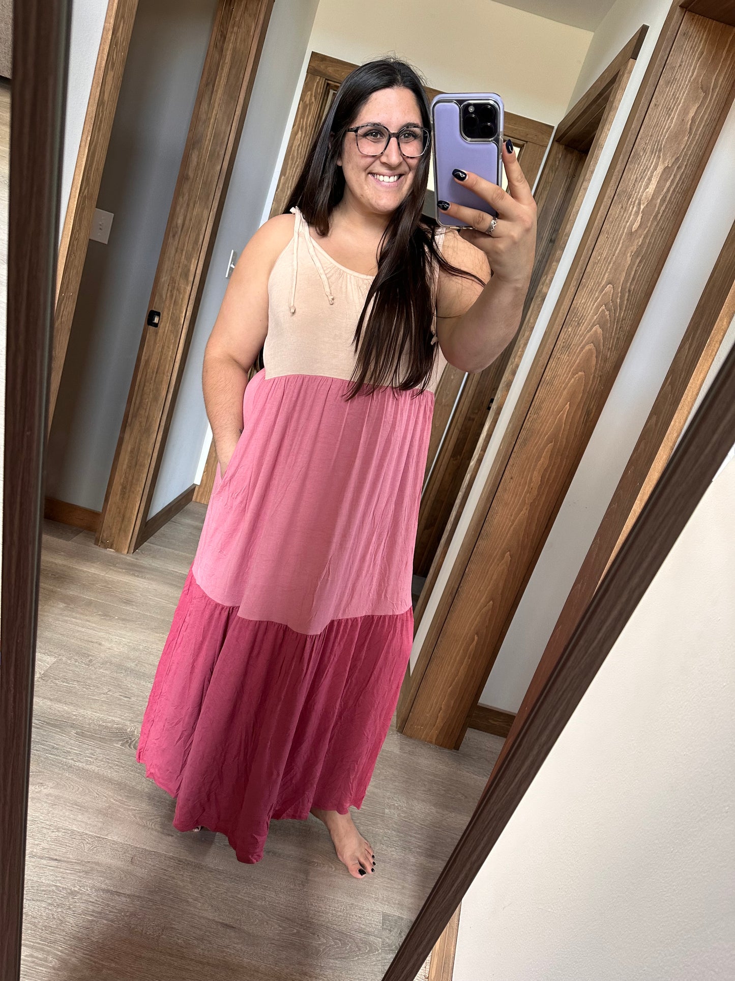 Pink Color block Maxi Dress