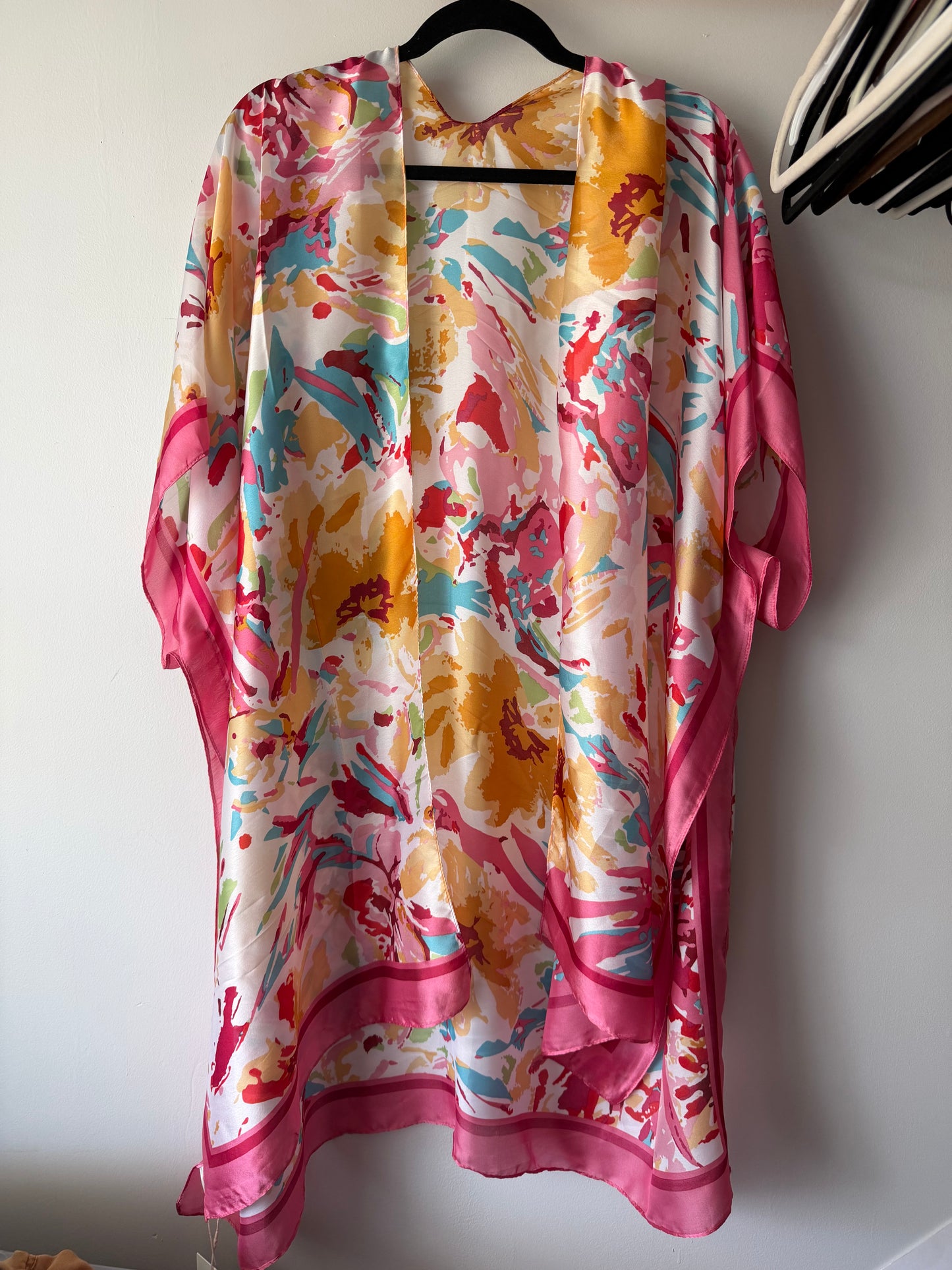 Pink yellow floral kimono