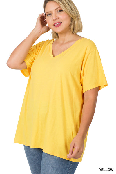 Yellow Cotton Vneck Tee
