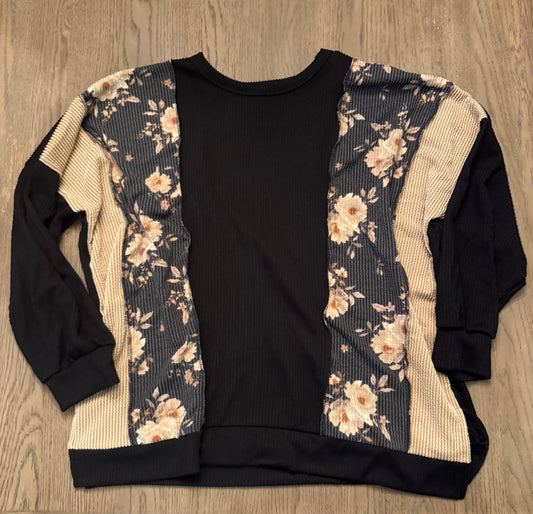 Black floral ribbed top