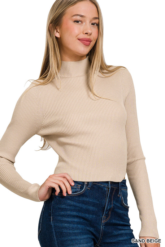 Taupe cropped turtleneck sweater