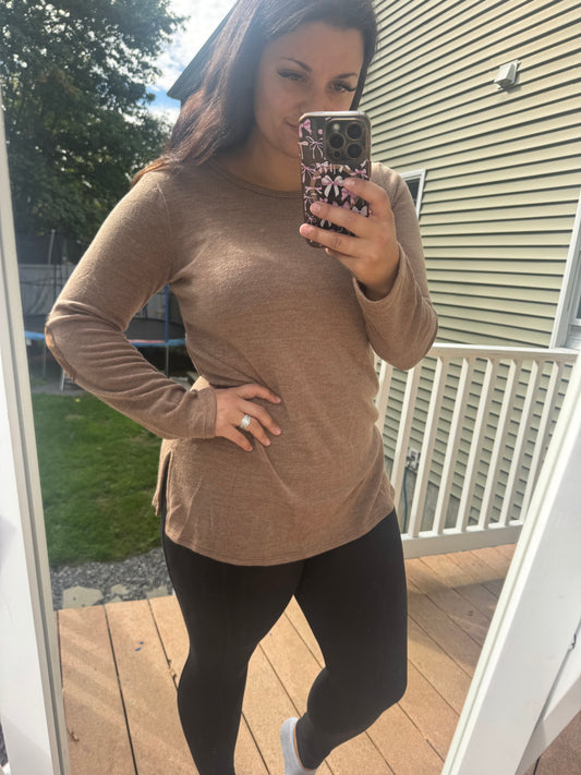 Mocha button detail back sweater