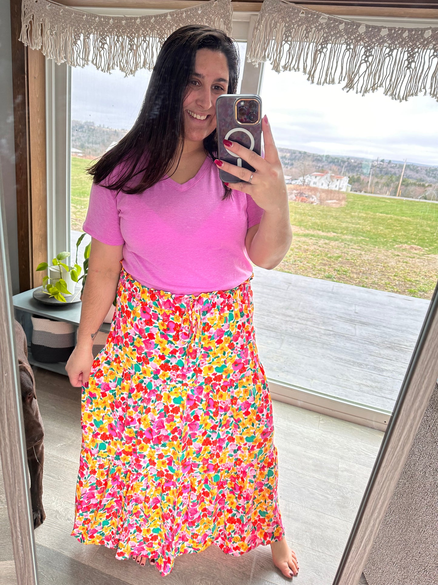 Yellow / Pink Floral Skirt