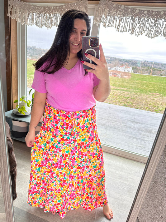 Yellow / Pink Floral Skirt