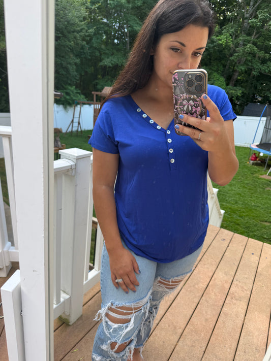 Royal blue button top