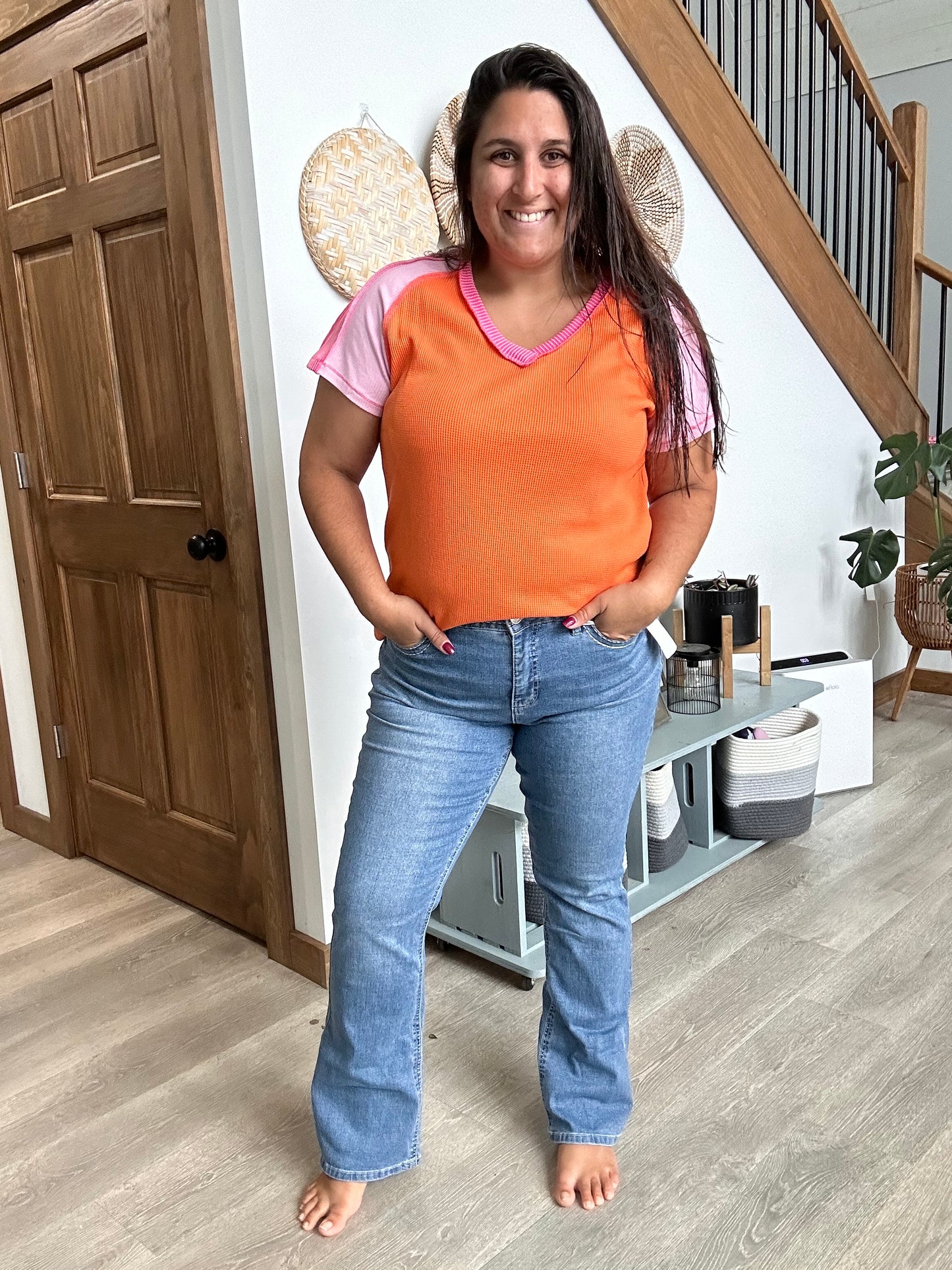 Orange & Pink Color block Top