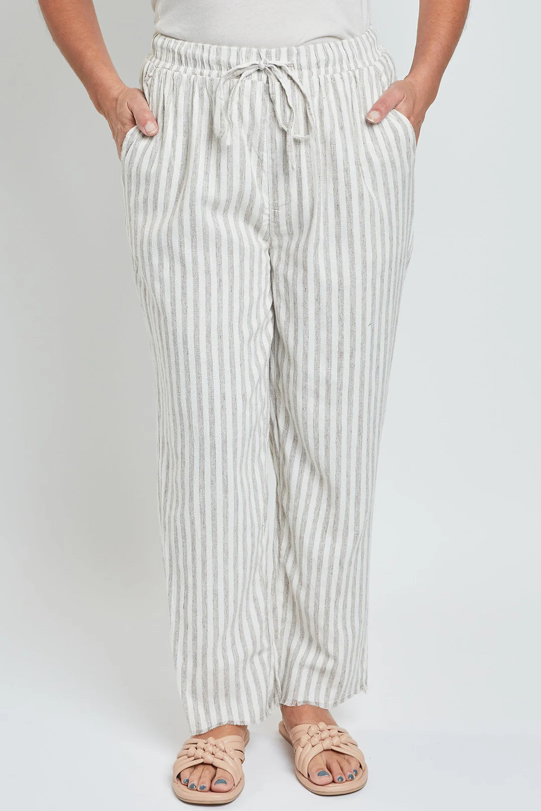 Cream & Grey Linen Pants