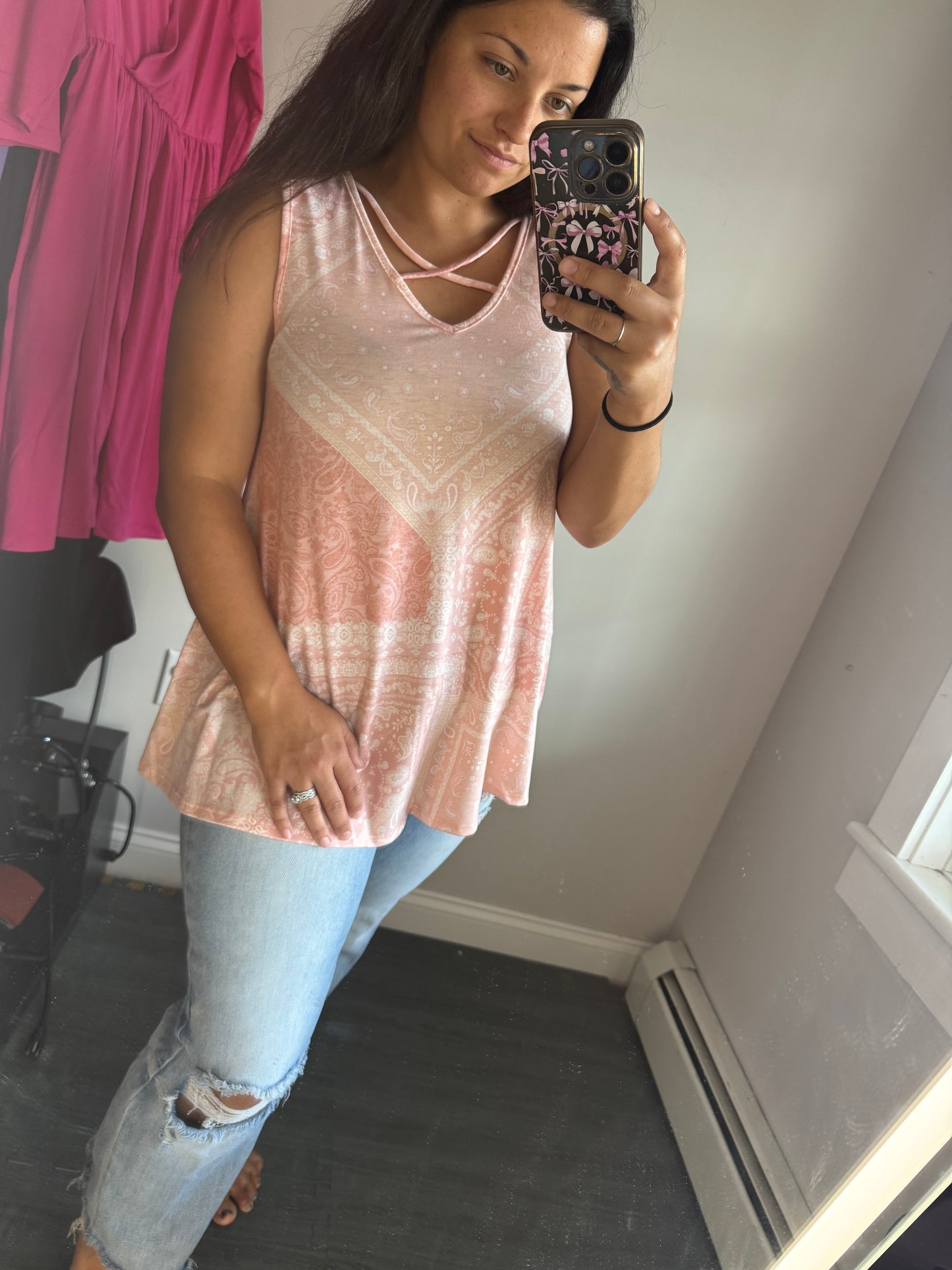 Peach bandana print tank