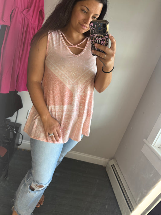 Peach bandana print tank
