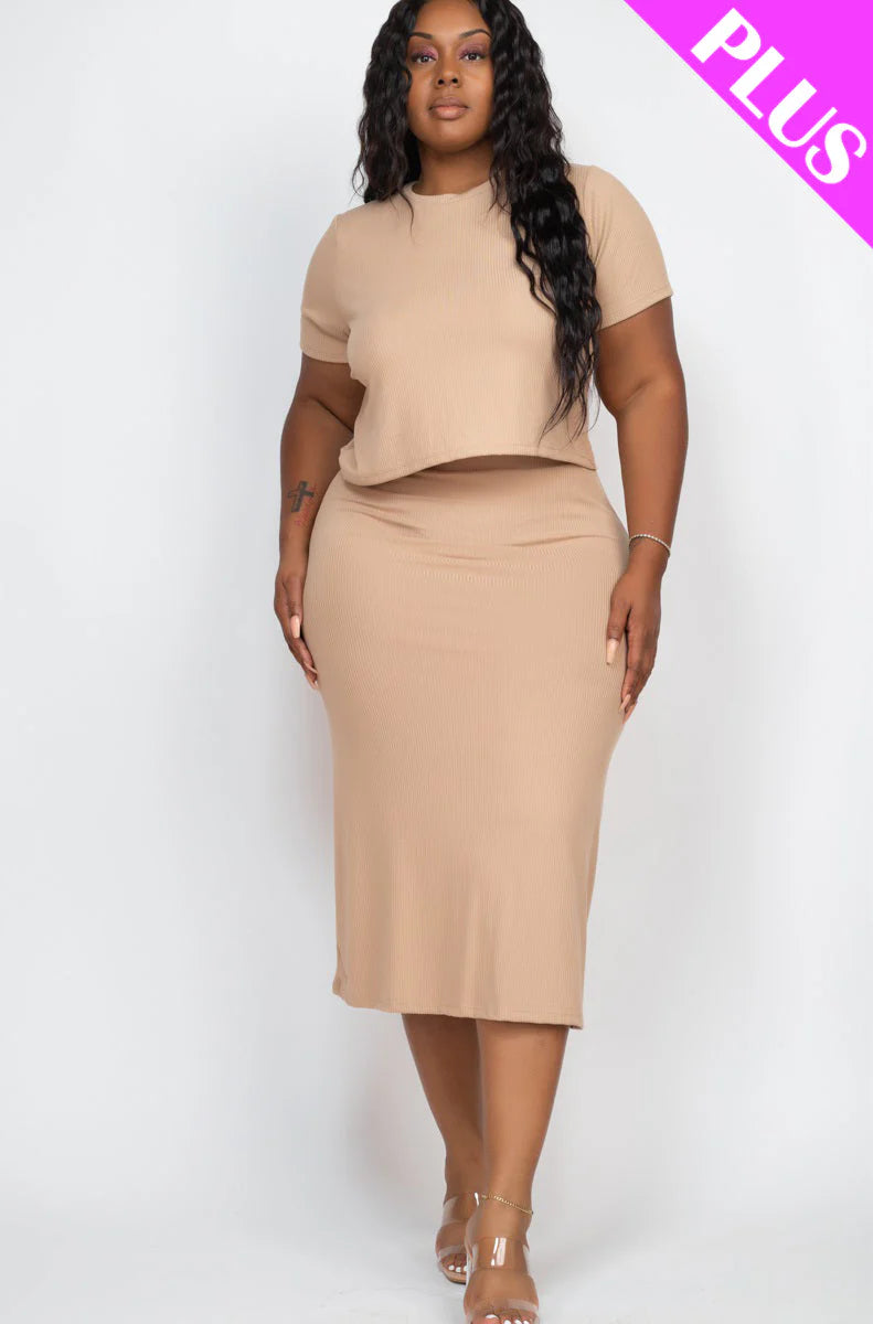 Mocha ribbed Skirt Set