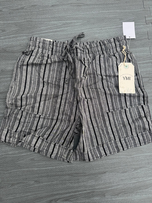 Grey/ black striped linen shorts