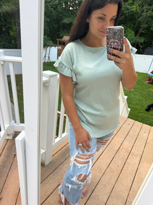 Sage ruffle sleeve top