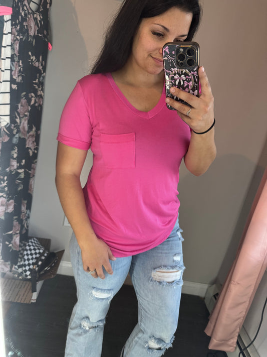 Hot pink pocket tee
