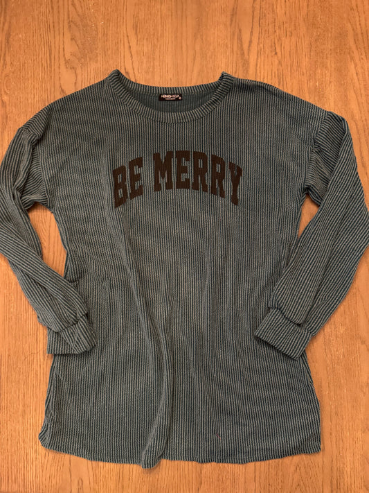 Emerald “be merry” ribbed top