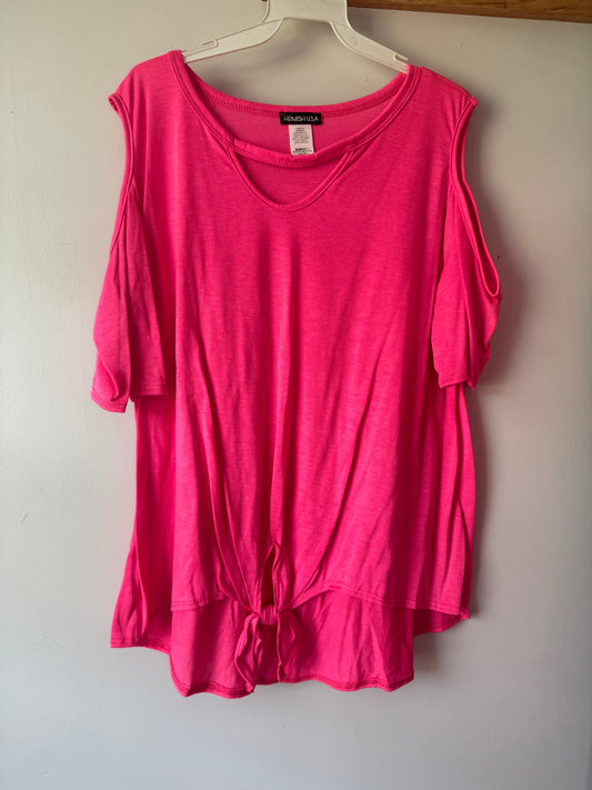 Pink cold shoulder tie top