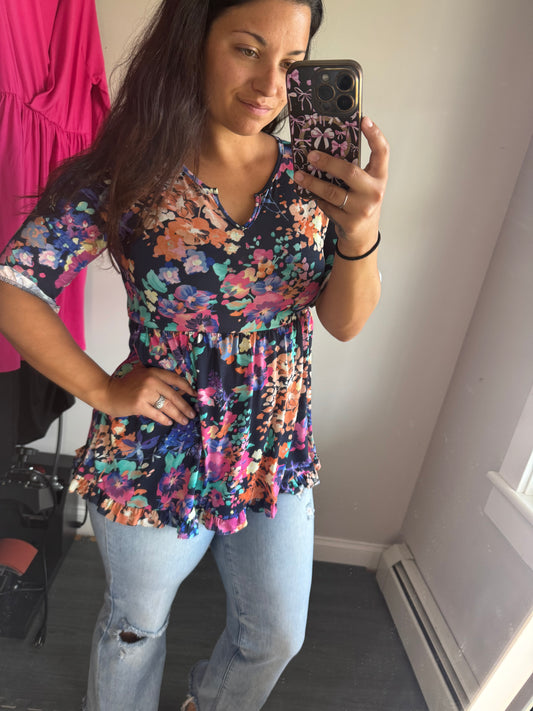 Navy floral slinky top