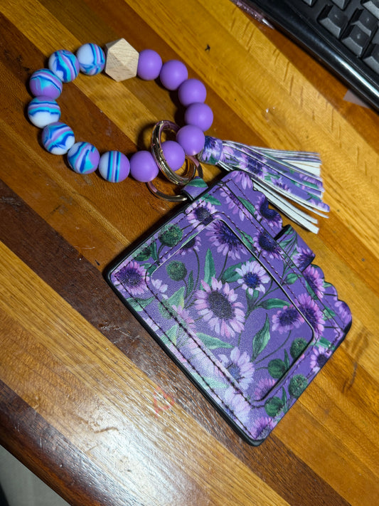 Purple floral wristlet wallet