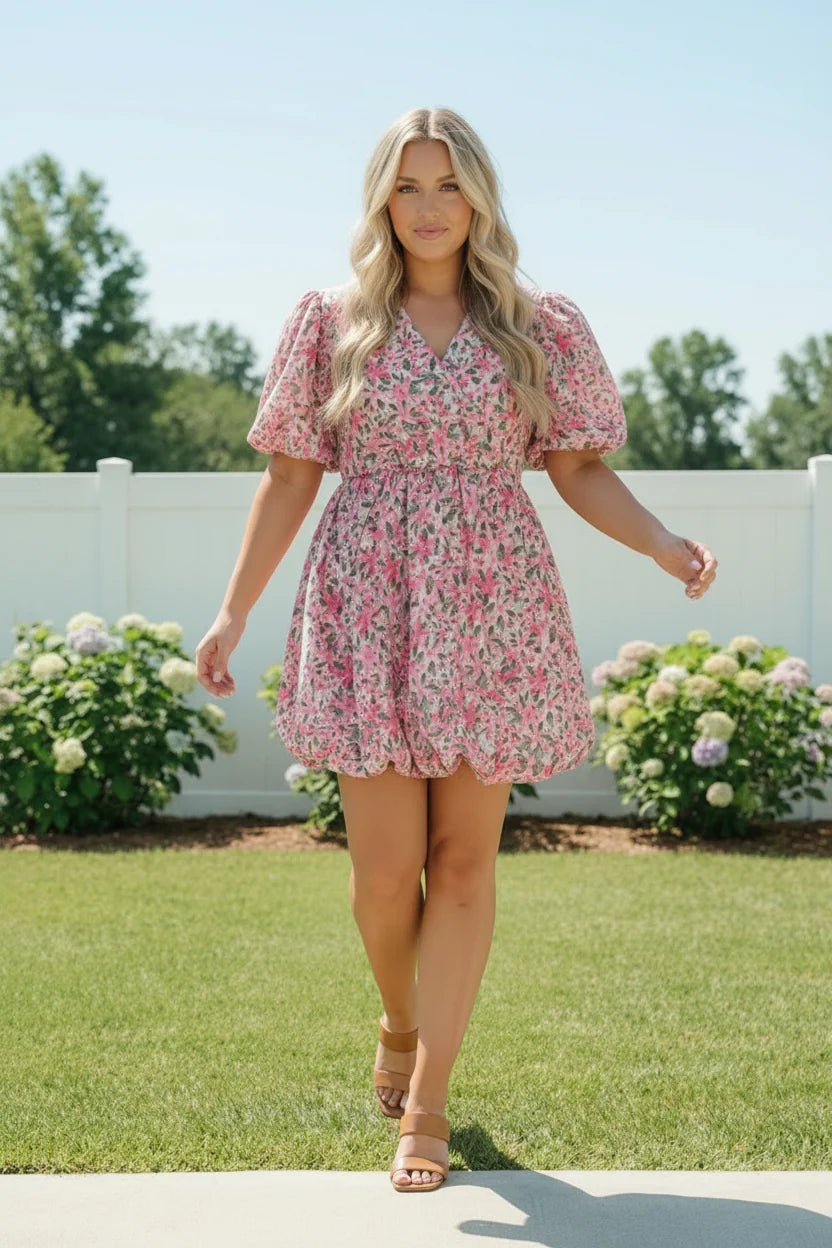 Queen pink floral bubble dress