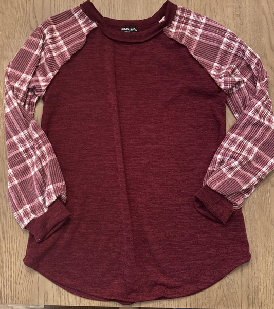 Burgundy plaid sleeve top