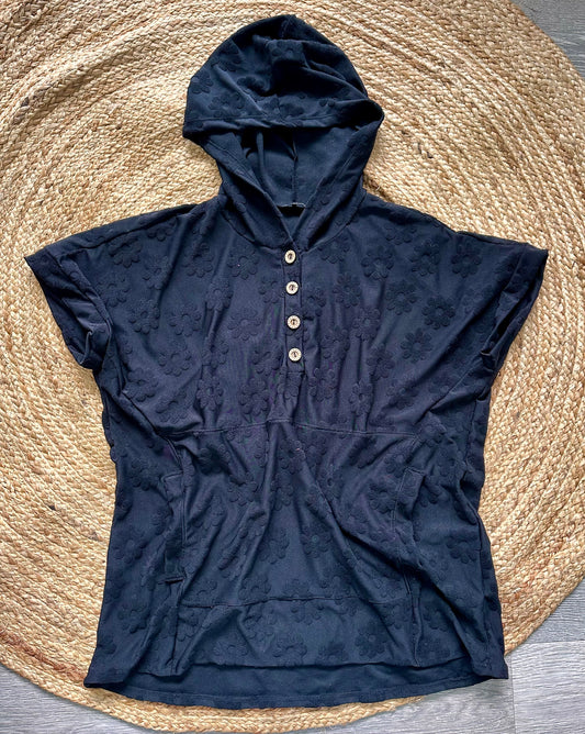Black Flower French Terry hooded Tee
