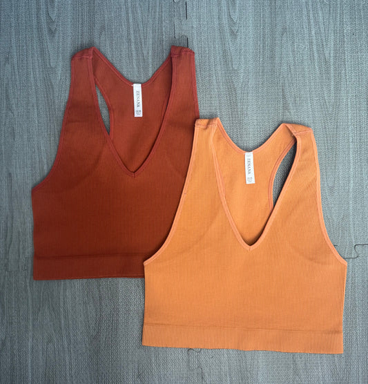 Rust/butter orange ribbed bralette set