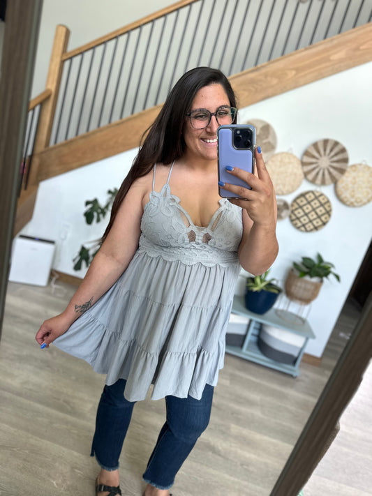 Grey Lace Tiered Tank