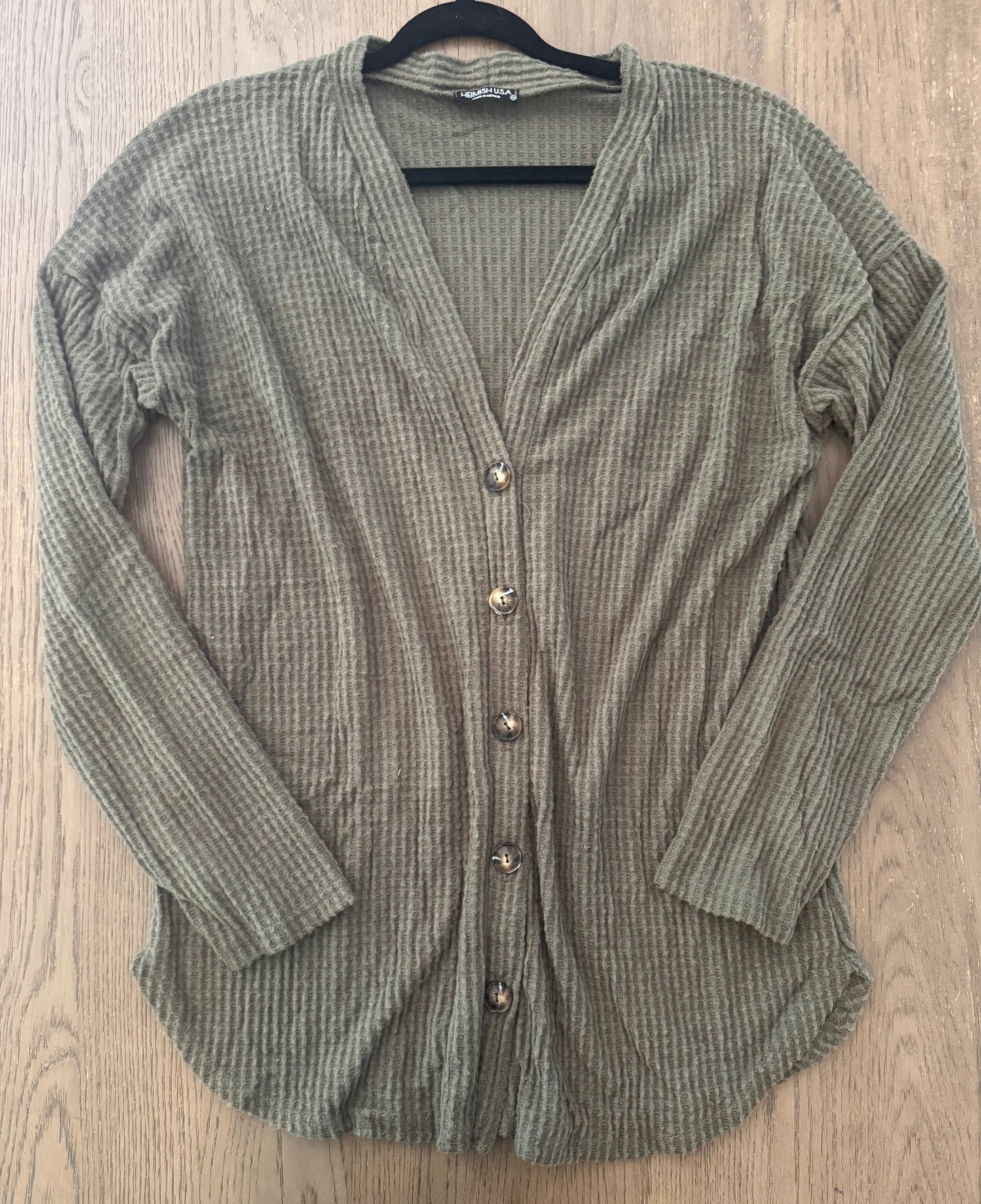Olive waffle button cardigan