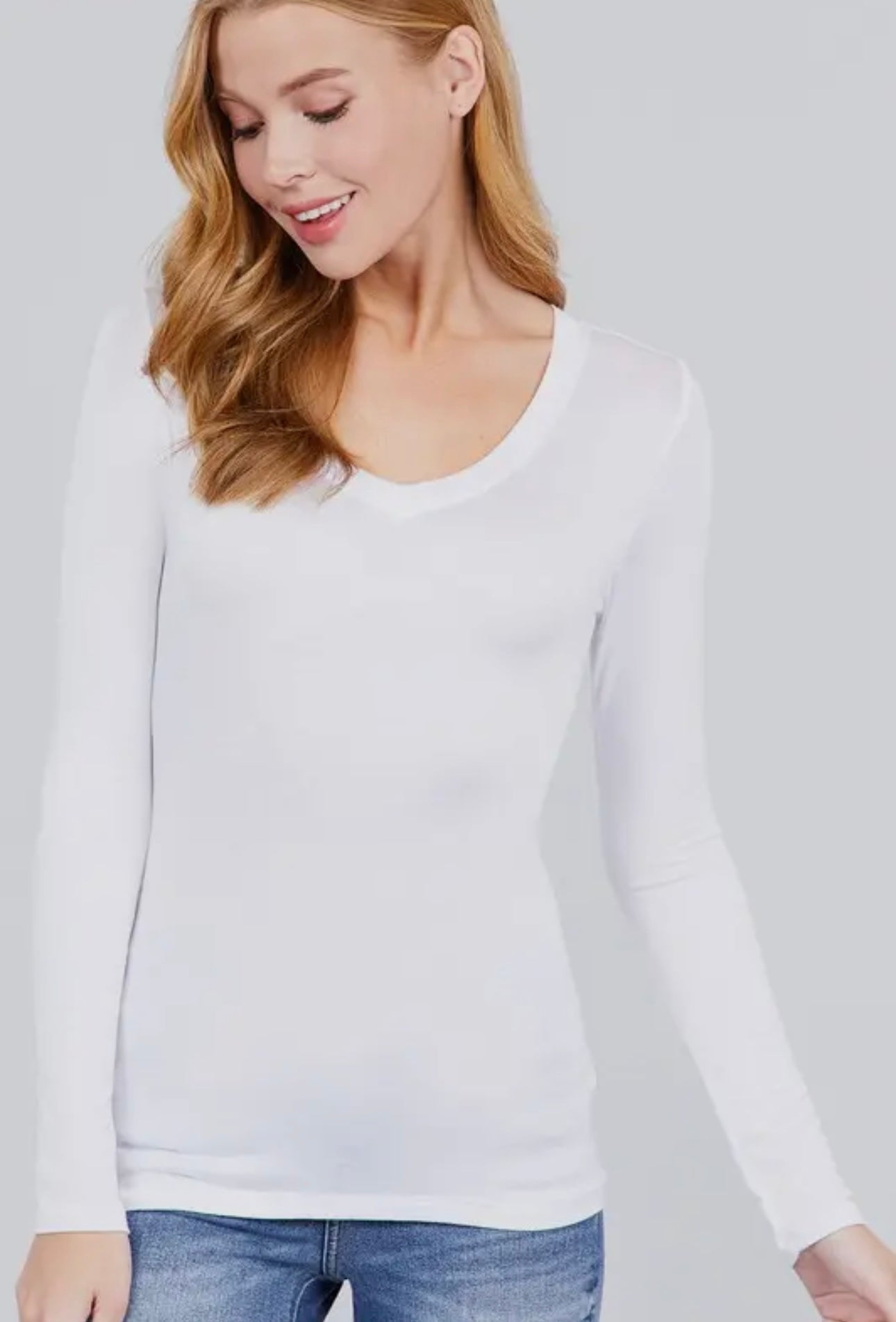 White Long Sleeve Vneck