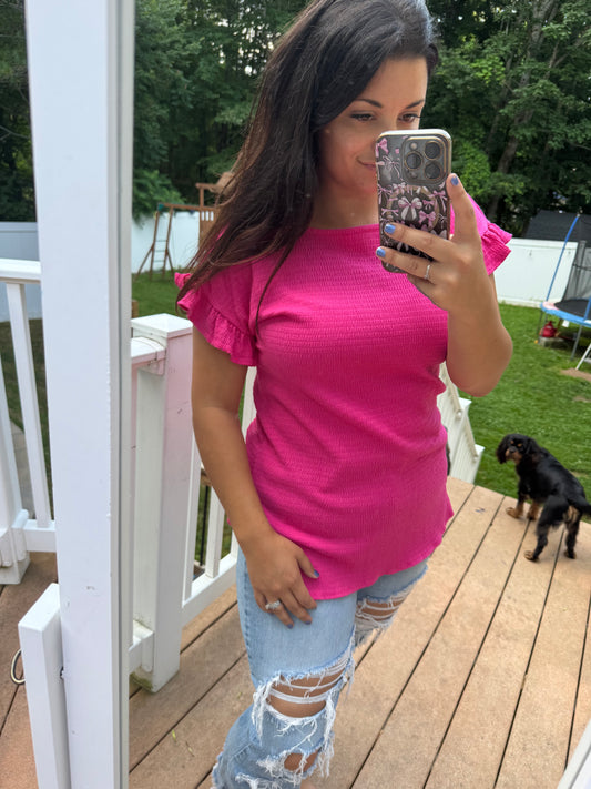 Hot pink ruffle sleeve top