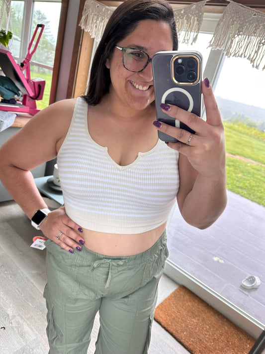 White/Tan Stripe Crop