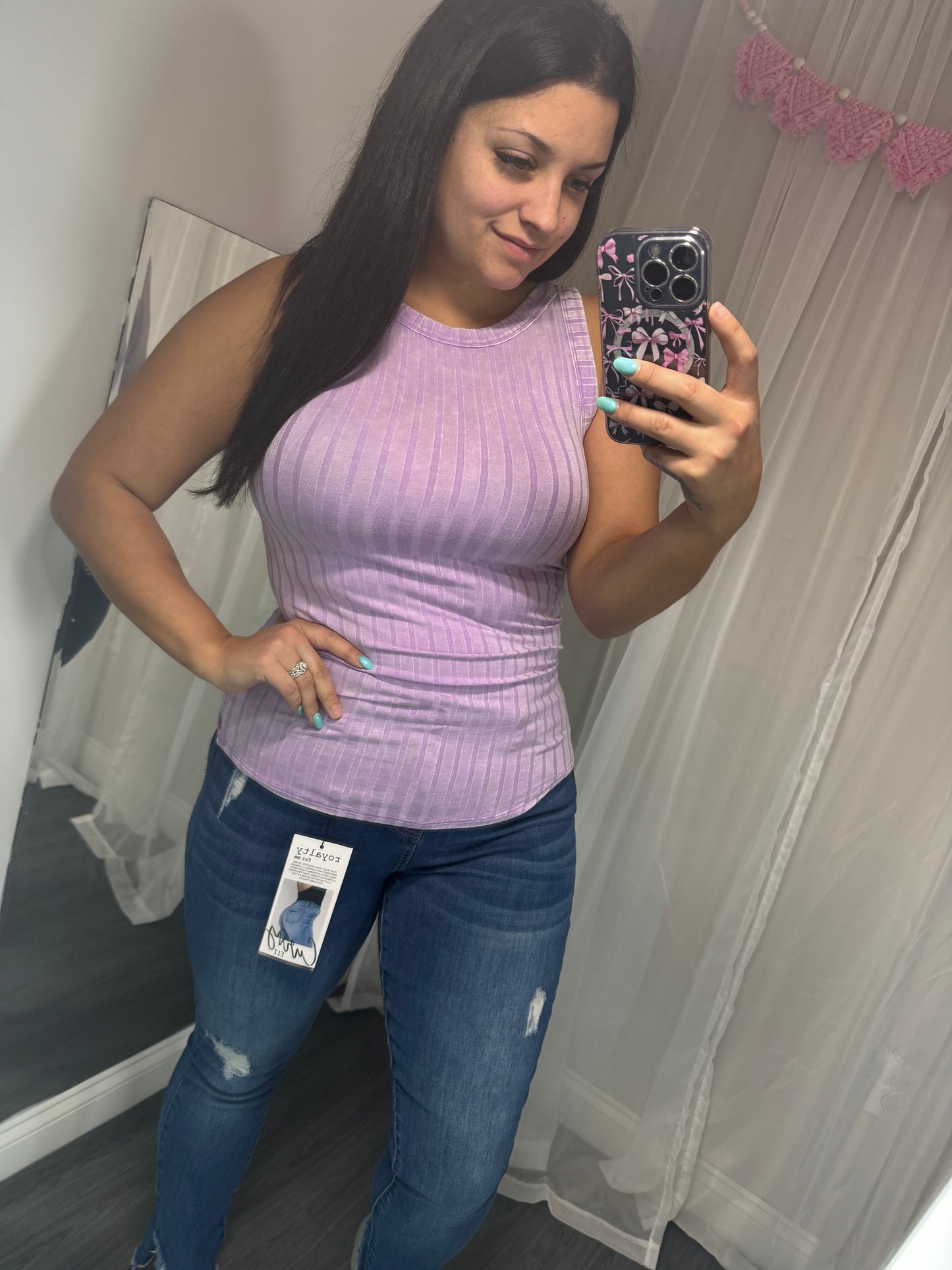 Bright lavender fitted ribbed tank