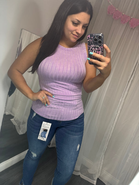 Bright lavender fitted ribbed tank