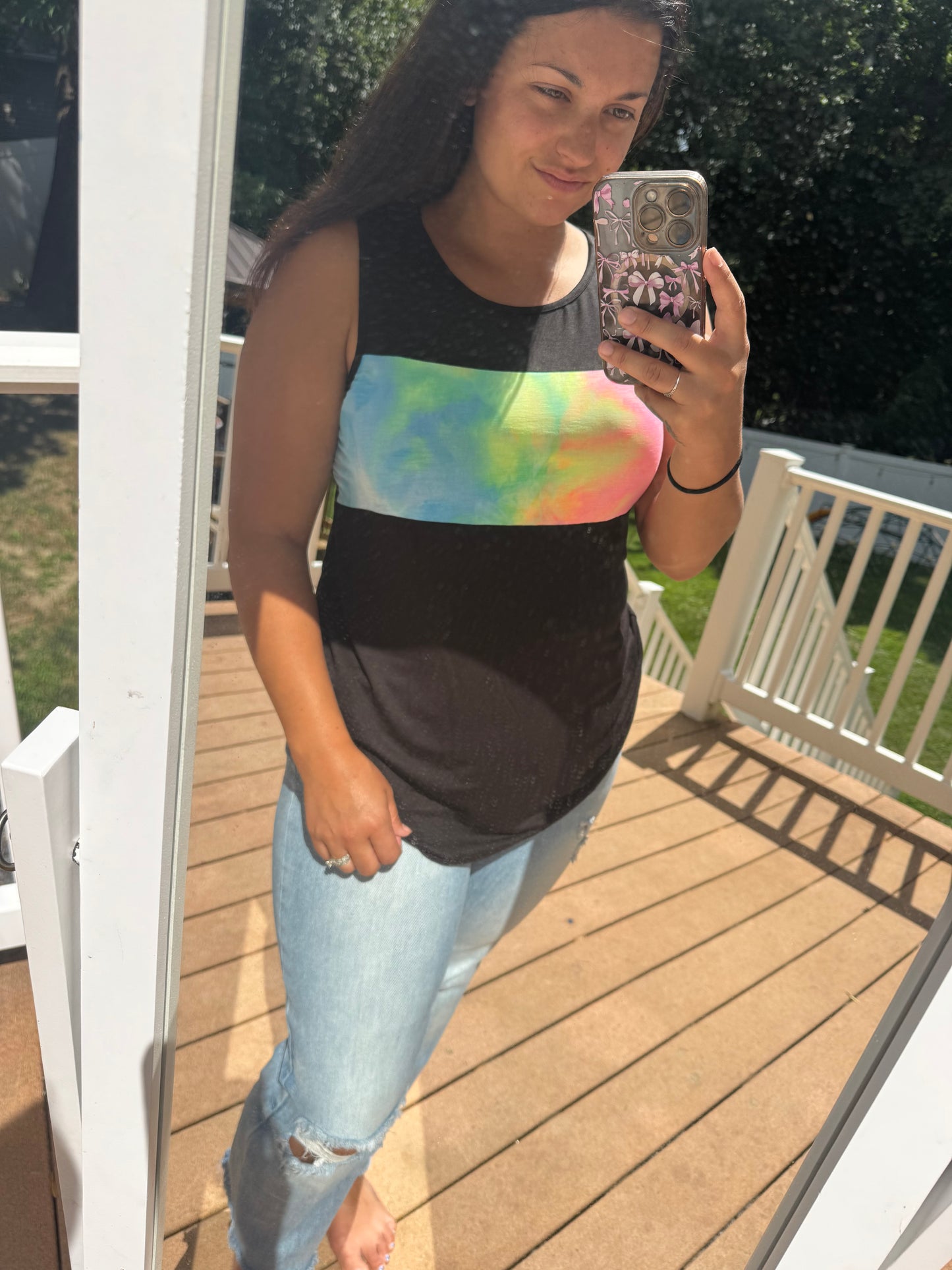 Black/ tie dye strip tank