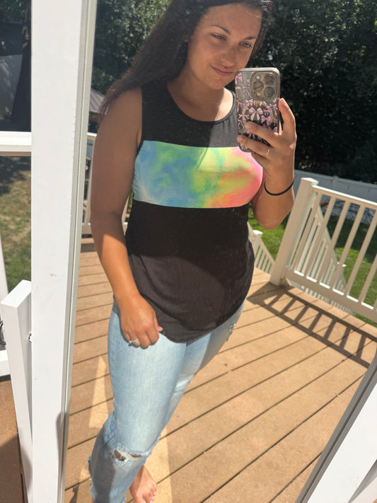 Black/ tie dye strip tank