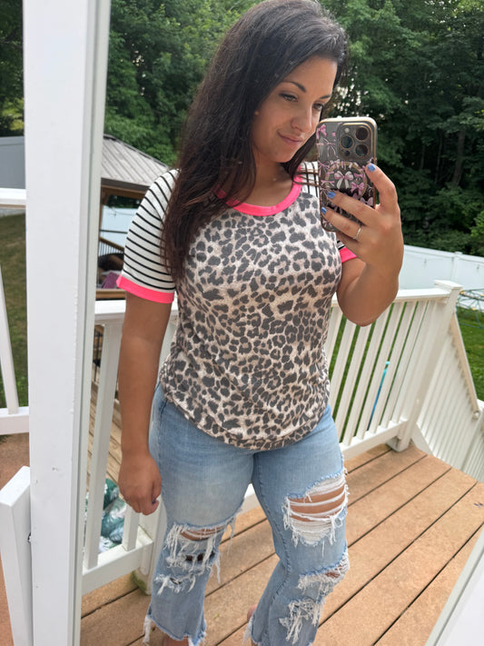Pink cheetah stripe sleeve top