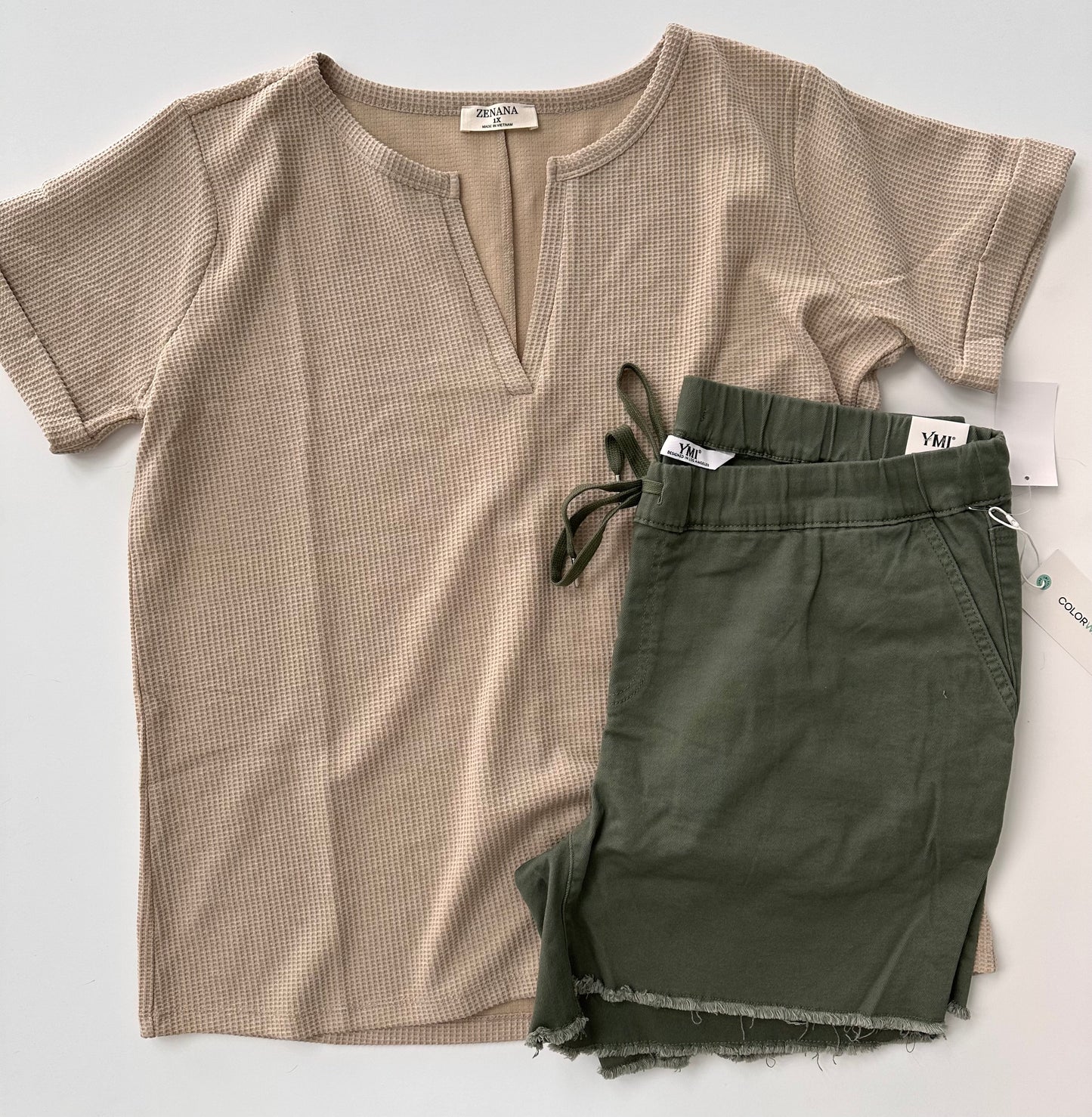 Khaki Waffle Notched Top