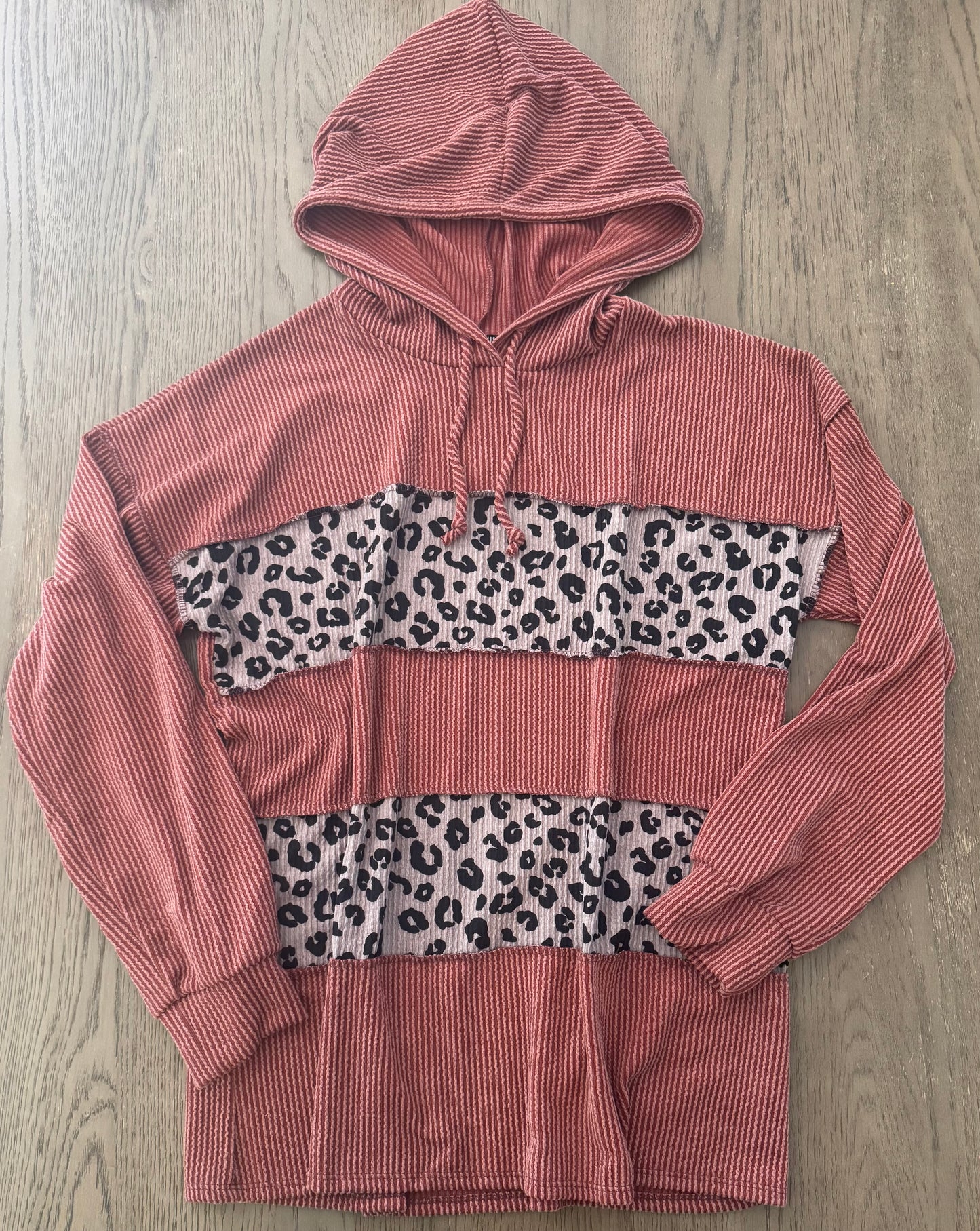 Rust ribbed cheetah hoodie