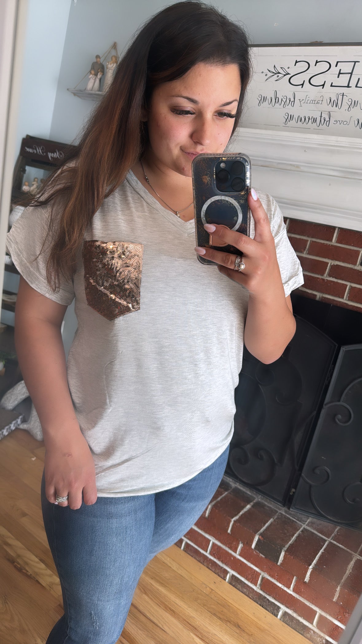 Oatmeal glitter pocket tee