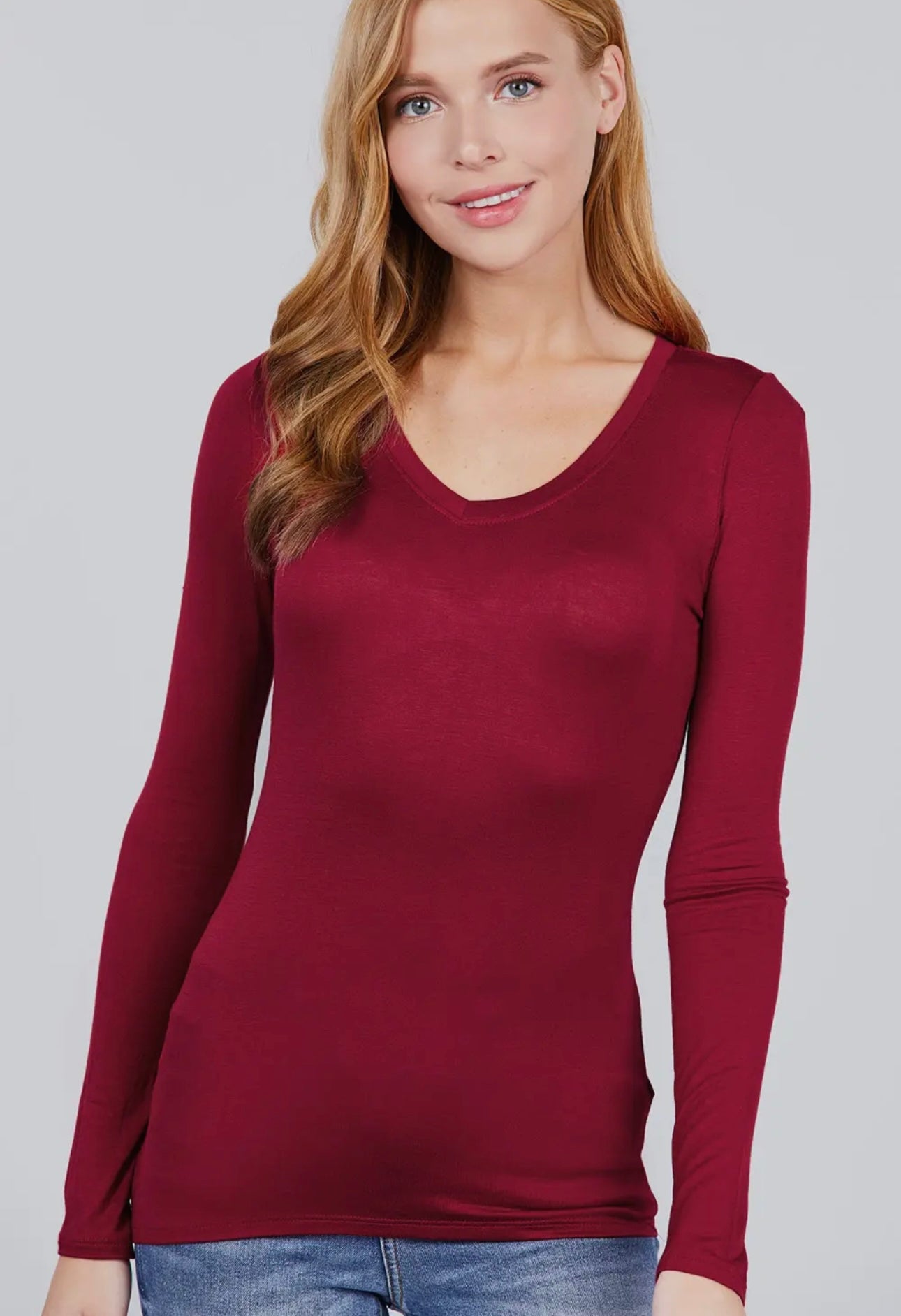 Burgundy Long Sleeve Vneck