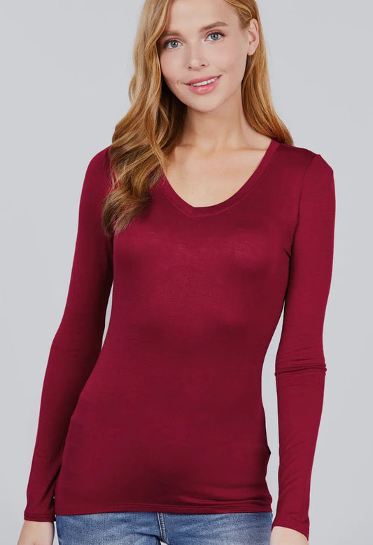 Burgundy Long Sleeve Vneck