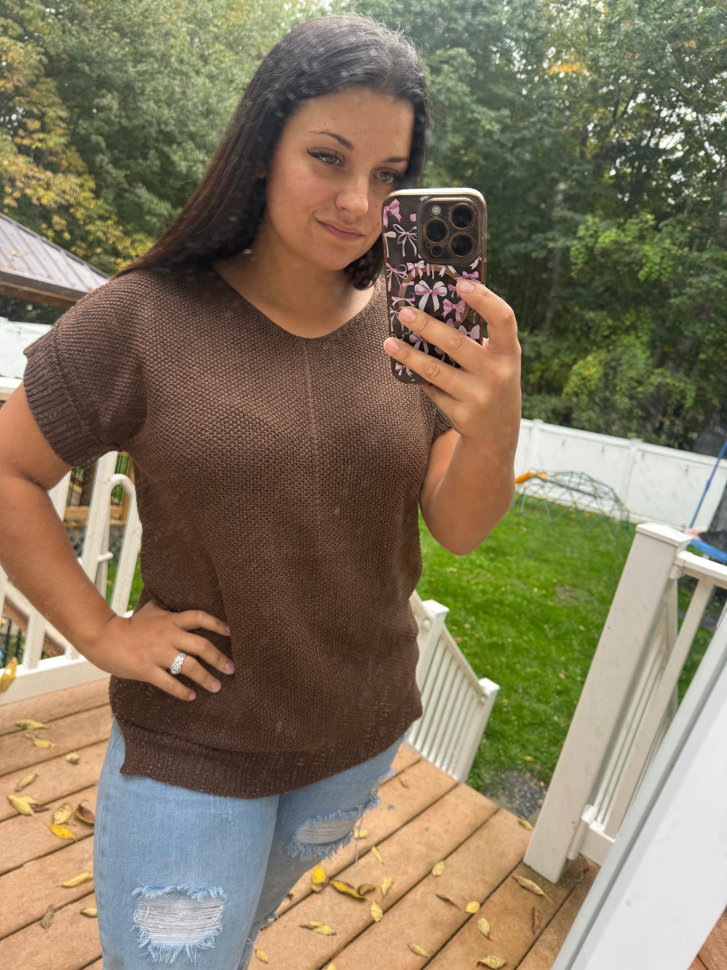 Brown short sleeve sweater