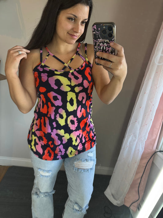 Colorful cheetah strappy tank