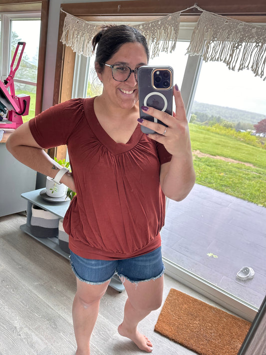 Rust Pleated Top