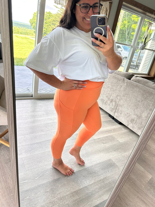 Sunset Orange V Waist Capri Leggings